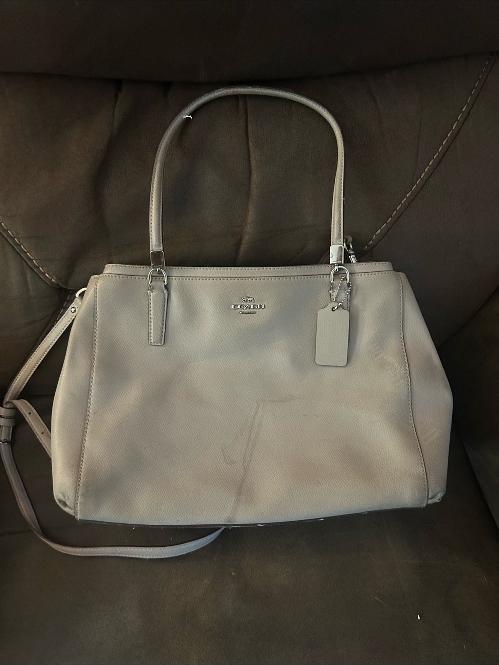Coach Taupe Leather Satchel with Removable Strap
